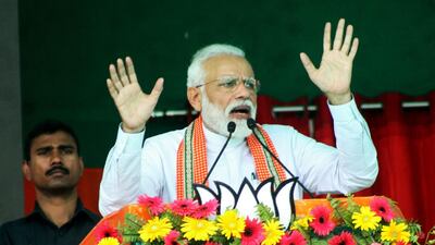 Indian Prime Minister Narendra Modi speaks at an election rally in the state of Bihar on April 11, 2019. AFP