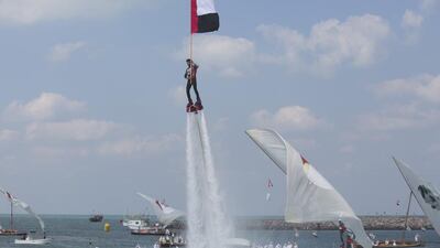 An aquatic jet pack performance in Abu Dhabi. Ryan Carter / Crown Prince Court - Abu Dhabi