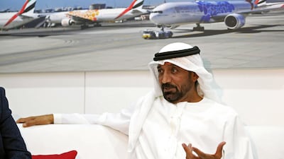 Emirates and Flydubai chairman Sheikh Ahmed bin Saeed Al Maktoum speaks to reporters at the Arabian Travel Market in Dubai. Reuters
