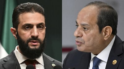 Syrian President Ahmad Al Shara, left, and Egypt's President Abdel Fattah El Sisi.