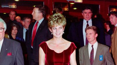 Diana, Princess of Wales, in a velvet and lace dress, attends Paul McCartney's oratorio 'Liverpool' in Lille, France, on November 15, 1992. AFP