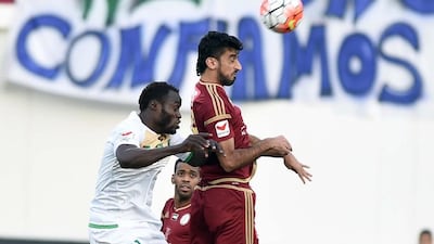 Al Wahda and Emirates battle during their Arabian Gulf League match on Saturday night in Abu Dhabi. Photo Courtesy / AGL / April 9, 2016
