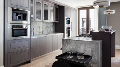 The kitchen of the the Singer Suite at Chelsea Barracks.