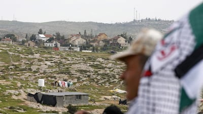 A Palestinian man takes part in a protest in the Palestinian village of Susya in the West Bank. AFP