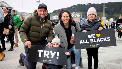 New Zealand fans pose for a picture before the Bledisloe Cup rugby union match between New Zealand and Australia in Wellington. AFP
