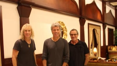 A handout photo of Bon Jovi at Marhaba Abu Dhabi Airport Arrival. Courtesy Flash Entertainment