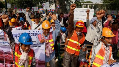 Cambodian workers gather during a rally in Phnom Penh, Cambodia. Kith Serey / EPA