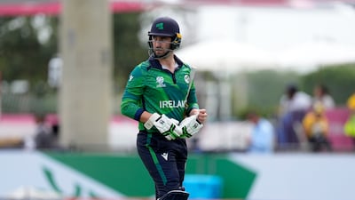 Ireland's Andrew Balbirnie after being bowled for a duck by Pakistan's Shaheen Afridi. AP