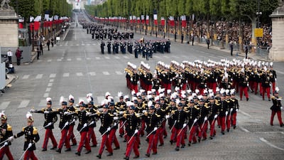 Cadets from Saint-Cye officer school march during the annual Bastille Day military parade on the Champs Elysees avenue in Paris, France, 14 July 2019.EPA