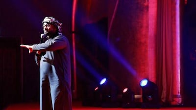 Ali Al Saeed, from UAE, performs at The United Nations Comedy at Emirates Palace. (Irene García León for The National)