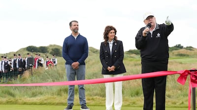 Mr Trump speaks at the opening event. AP