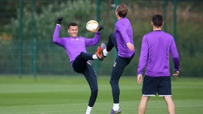 Tottenham Hotspur players Dele Alli and Harry Kane shown during training on Wednesday ahead of their Europea League match against Anderlecht. Matthew Childs / Action Images / Reuters