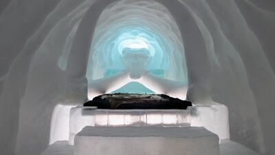 Sleep between snow-carved mammoth tusks in the Sacred Giant suite.