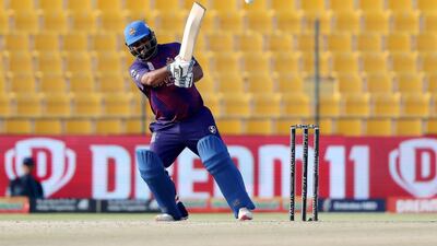 Mohammad Shahzad hit six sixes during his knock against Qalandars at the Sheikh Zayed Cricket Stadium. Pawan Singh / The National