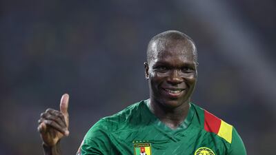 Cameroon forward Vincent Aboubakar celebrates scoring his team's second goal. AFP