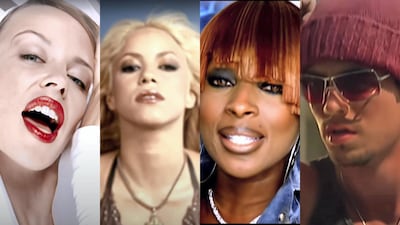 Left to right: pop stars Kylie Minogue, Shakira, Mary J Blige and Enrique Iglesias all dropped killer songs in 2001. Courtesy YouTube