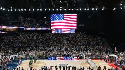 The USA national anthem is played before the game at Etihad Arena in Abu Dhabi.