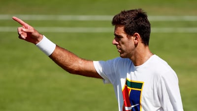 Juan Martin del Potro of Argentina in action during a training session prior to the Wimbledon Championships at the All England Lawn Tennis Club, in London, Britain, July 2, 2017.