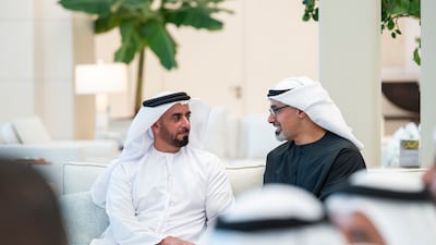 Sheikh Khaled bin Mohamed, Crown Prince of Abu Dhabi, and Sheikh Saif bin Zayed, Deputy Prime Minister and Minister of Interior, attend the meeting