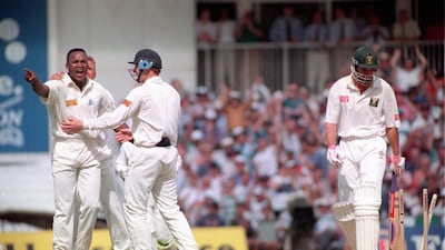 South Africa batsman Hansie Cronje trudges off after being bowled by England's Devon Malcolm in the third Test at The Oval, in London, in 1994. PA