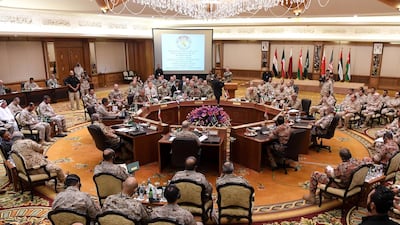 GCC armed force chiefs of staff and the commander of the US Central Command meeting, in Kuwait City, Kuwait, 12 September 2018. EPA/