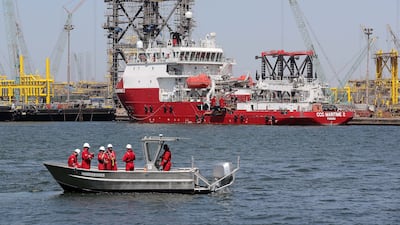 Vessels at the Adnoc Logistics and Services maritime base in Mussaffah in Abu Dhabi. Pawan Singh / The National