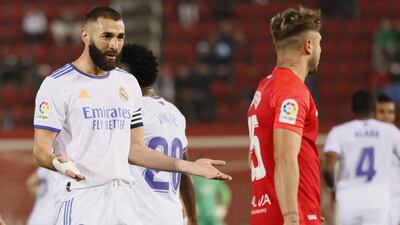 Real Madrid's striker Karim Benzema reacts during the Spanish La Liga match against Mallorca. EPA