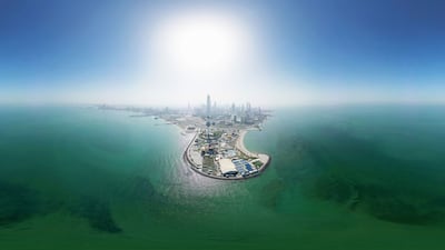 An aerial view of the Kuwait Towers and the Ras Al Ard Cape of Kuwait City, overlooking the Arabian Gulf. AFP