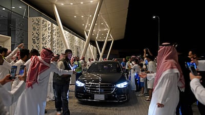 Brazilian forward Neymar arrives in Riyadh. He has joined Al Hilal on a two-year contract. AFP