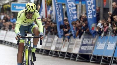 Spanish rider Alberto Contador of Tinkoff crosses the finishing line to win the Tour of Basque Country on Saturday. Javier Etxezarreta / EPA / April 9, 2016