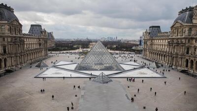 View of the pyramids at the Louvre in Paris, France. The museum has opened the Sheikh Zayed bin Sultan Al Nahyan Centre in the Pavilion de l’Horologe. Christophe Morin for The National