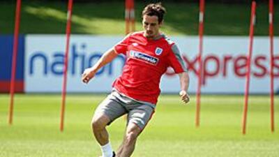 Gary Neville during England training in London yesterday.