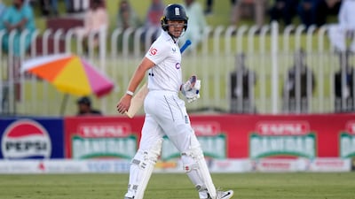 England's Ollie Pope walks off the field after his dismissal for one run. AP