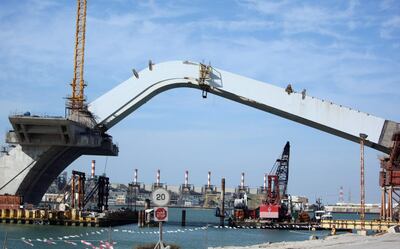 Construction under way on Sheikh Zayed Bridge on March 4, 2009. Sammy Dallal / The National