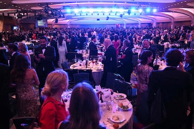 A view of inside the ballroom after shots were fired. AFP