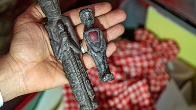Artefacts that were recovered before being smuggled out of Yemen, at the National Museum in Taiz on February 22, 2022. AFP