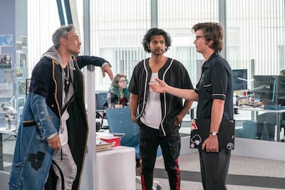 From left, Taika Waititi, Utkarsh Ambudkar and Joe Keery star in 'Free Guy'. 20th Century Studios