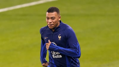 France's Kylian Mbappe during training. PA