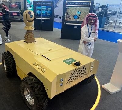 Saudi Arabia's domestically made Atwad unmanned ground system can operate autonomously for up to 12 hours and is capable of carrying up to 100 kilograms of supplies for soldiers. Photo: Robert Tollast / The National