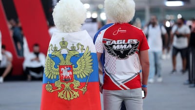 Fans of Khabib Nurmagomedov at at the UFC fan zone. Yes Island, Abu Dhabi. Chris Whiteoak / The National
