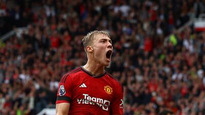 Manchester United's Rasmus Hojlund celebrates a goal that was then disallowed. Reuters