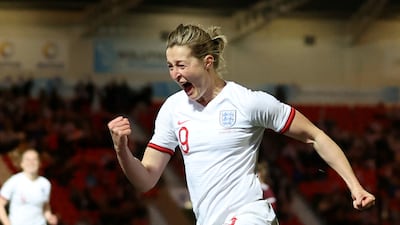 England's Ellen White celebrates scoring their third goal and her second to break Kelly Smith’s record and become the national team’s all-time top scorer. Reuters