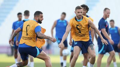 Jordan Henderson on the ball in the training session. Getty