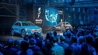 The Audi e-tron is launched in San Francisco. Audi
