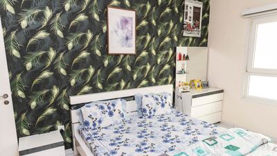 The master bedroom in the apartment, which is close to the metro line in Dubai