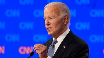 President Joe Biden speaks during a presidential debate hosted by CNN with Republican presidential candidate former President Donald Trump on Thursday in Atlanta. AP