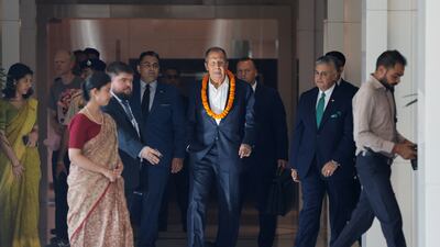 Russian Foreign Minister Sergey Lavrov at his hotel ahead of the G20 summit in New Delhi. Reuters