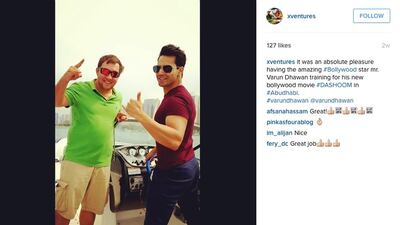Varun Dhawan on the movie set for Dishoom filming in Abu Dhabi.