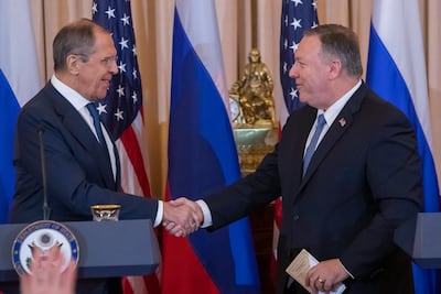 Mr Lavrov met his US opposite number Mike Pompeo. EPA