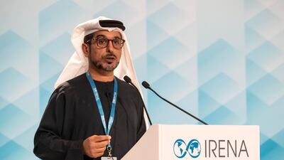 Mohammed Al Suwaidi, Director General, Abu Dhabi Fund for Development, announces record funding for renewables projects, at the Irena assembly. Antonie Robertson / The National